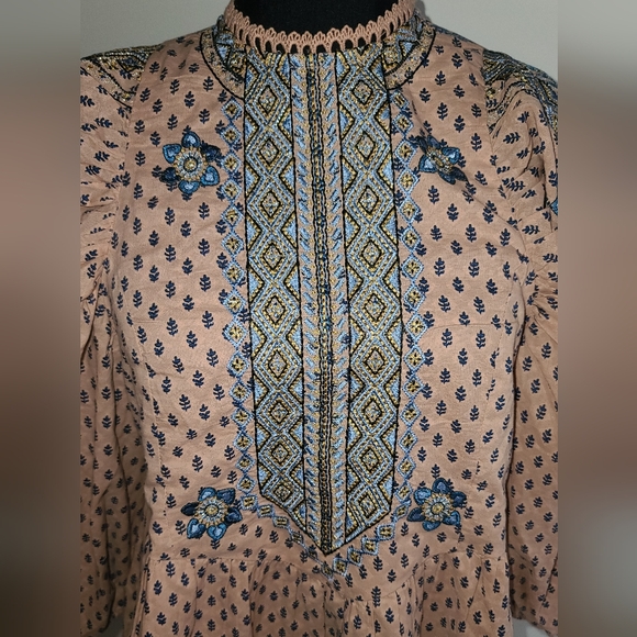 By Anthropologie Embroidered Tunic Drop Waist Mini Dress, bnwt M - Picture 7 of 13